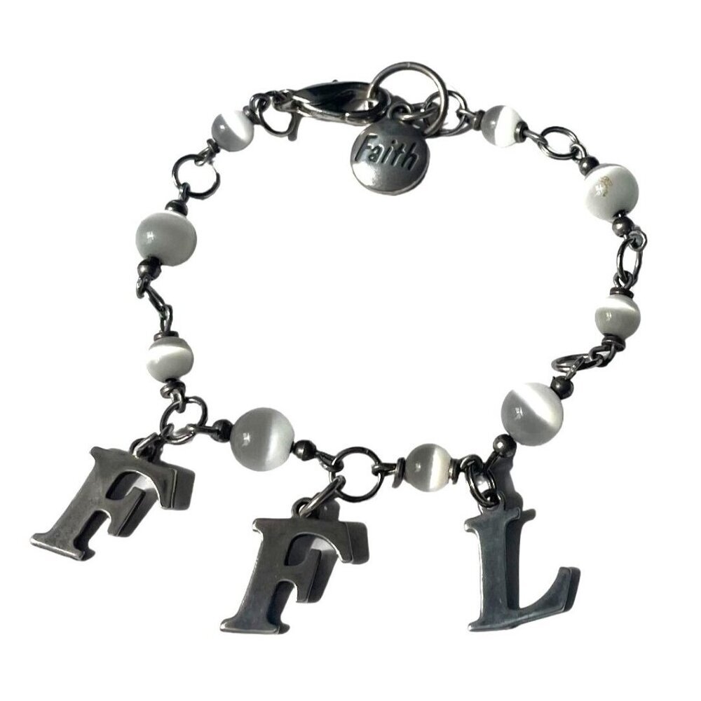 SJC Initial Charm Bracelet Beaded Cats Eye 925 -Sterling Silver Charms